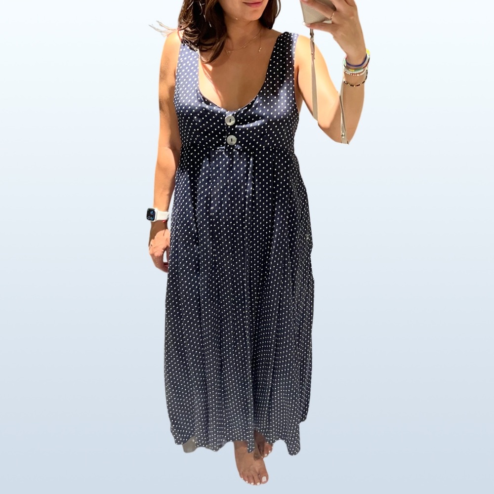 Vintage Express Compagnie Internationale Navy Polka Dot Dress, XSP